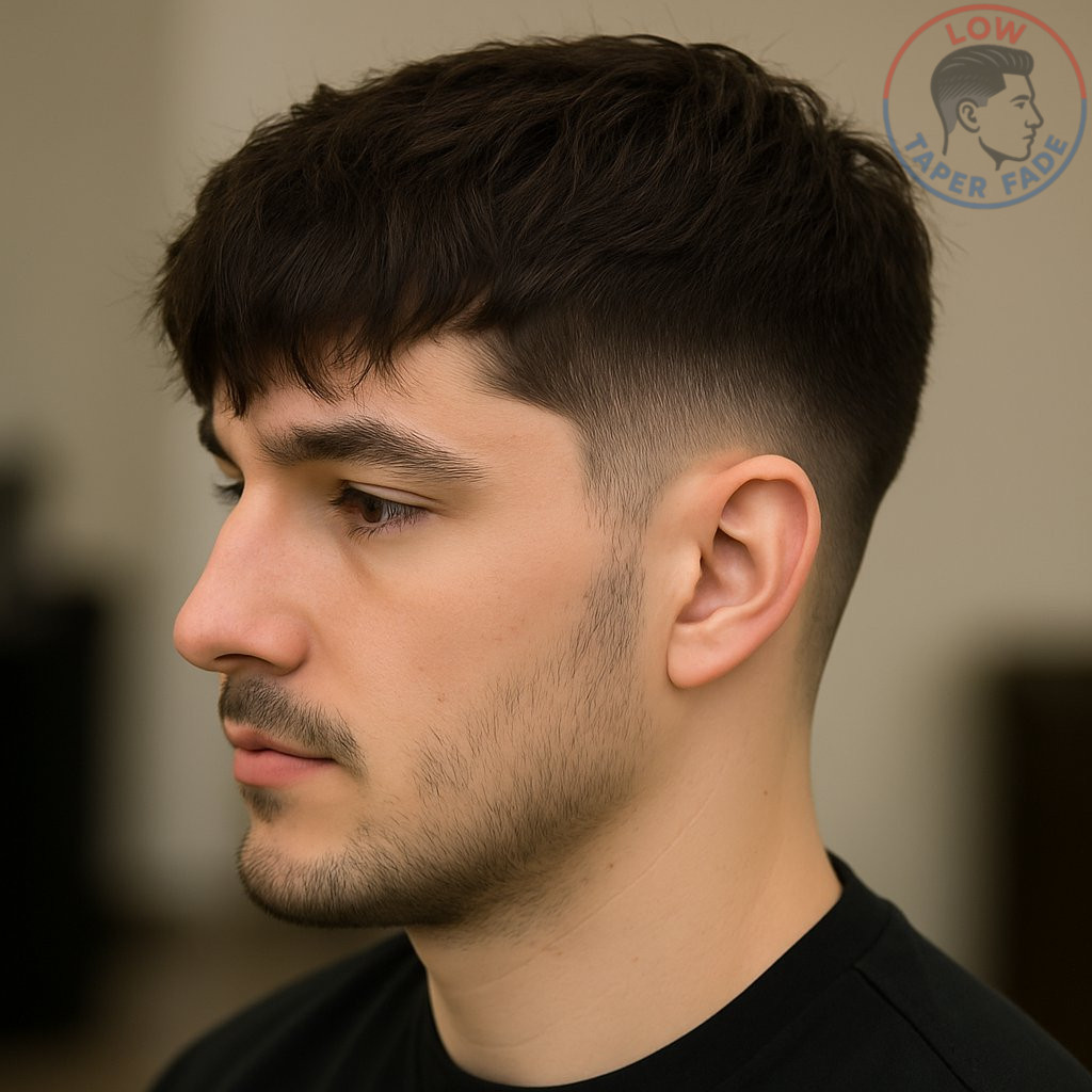 Textured Fringe with Low Taper Fade