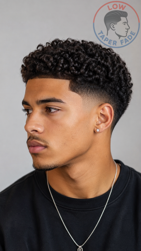 Low Taper Fade Haircut with Curly Hair